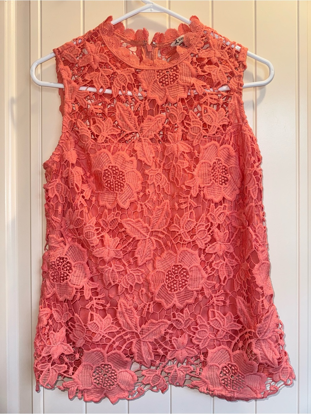 Coral Crochet Lace High-Neck top